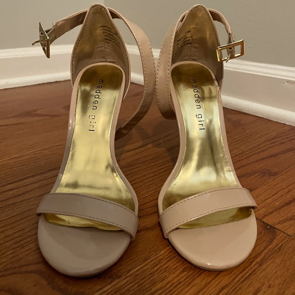 Madden Girl nude ankle strap sandals